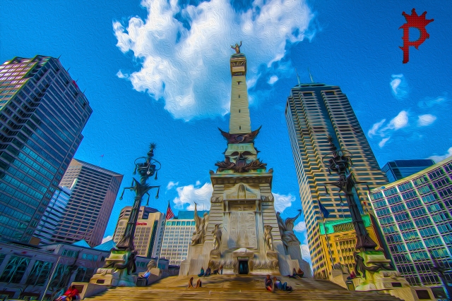 Indianapolis Indiana Monument Circle in Digital Oil Painting