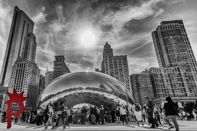 The "BEAN" in Millenium Park Downtown Chicago with Skyline